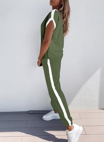Dokotoo Lounge Sets for Women Two Piece Outfits Sweatsuit Colorblock Comfy Loungewear Jogger Shirt Spring Clothes Sweatpants Tracksuit Travel Clothing - Thumbnail 2