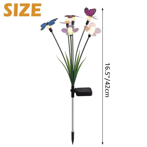 Hoikwo Solar Garden Lights 4 Pack, Swaying Butterfly Flower Stakes Outdoor, Lifelike Butterflies and Flowers with 6 LED Warm Lights, Solar Lights Decor for Yard, Patio, Garden, Pathway - Thumbnail 2