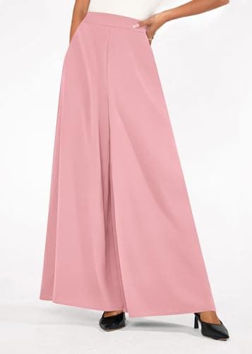 KIRUNDO Palazzo Pants for Women Dressy 2026 Summer Wide Leg High Waisted Business Casual Work Trousers Slacks with Pockets(Pink, Medium) - Thumbnail 4