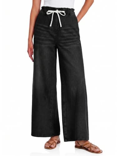 Flowyair Women Drawstring Wide Leg Jeans Ruffle High Waisted Denim Pants - Image 1