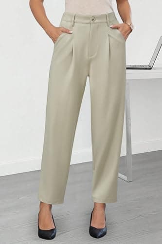 Arach&Cloz Khaki Work Pants Women Summer Office Clothes for Women Ankle Trouser Business Casual Teacher Outfits Slacks High Wasited Buttoms with 4 Pockets XL - Thumbnail 2