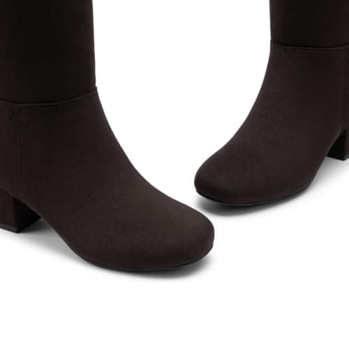Athlefit Knee High Boots Women Chunky Heel Tall Fall Boots Brown Suede 6.5 - Thumbnail 6