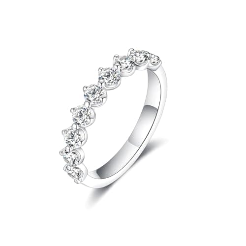 IMOLOVE Moissanite Wedding Bands for Women, Dainty 9 Round Stone Women's Eternity Stackable Rings Everyday Fashion Silver Moissanite Rings for Women with 18K White Gold Plated Size 7.5 - Image 1