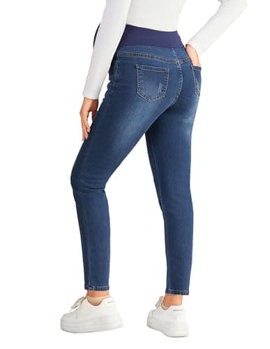 BRATUC Maternity Jeans for Women Stretchy Skinny Maternity Pants Comfy Slim Pregnancy Denim Pants with Pockets (Small Blue) - Thumbnail 4