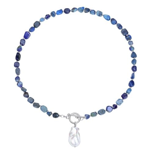Beaded Necklaces for Women with Baroque Pearl, Turquoise Amethyst Lapis lazuli Tiger Eye Handmade Boho Bead Choker Necklace, Natural Stone Summer Jewelry Birthday Mother Gift for Women - Image 1