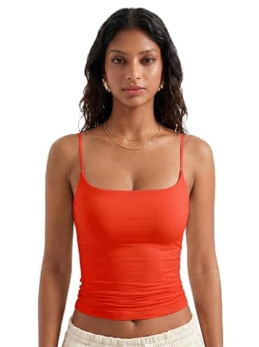 Tank Tops for Women Sexy Square Neck Summer Y2K Going Out Crop Top Trendy Woman Double Line Spaghetti Strap Casual Sleeveless Basic Cami Shirts (Red,XL) - Image 1