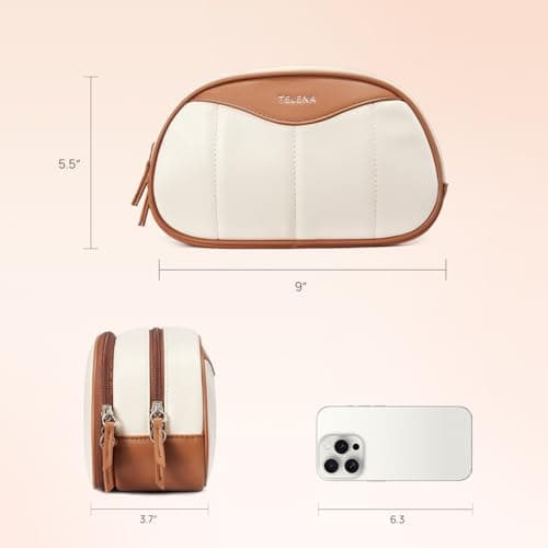 Telena Medium Makeup Bag, Travel Make Up Bag for Women, Vegan Leather Cosmetic Bag for Travel Essentials - Thumbnail 5