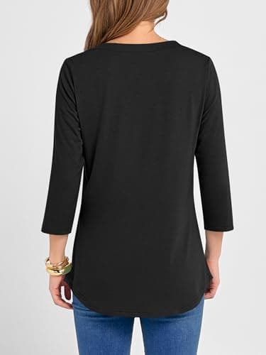 ANRABESS Women 3/4 Length Sleeve Henley Tops V Neck Business Casual Work T Shirts Cute Travel Shirt 2026 Spring Trendy Outfit Black XX-Large - Thumbnail 4