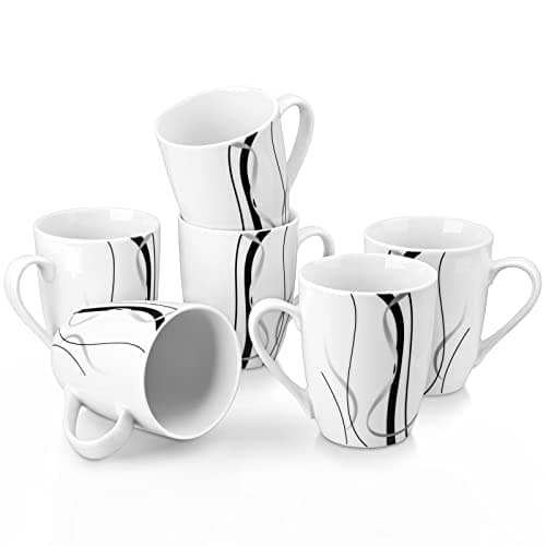 VEWEET Ceramic Coffee Mugs Set of 6, 11 OZ Coffee Cups Set with Handle, White Mugs Set Porcelain Cup Set for Kitchen, Microwave Dishwasher Safe, Series Fiona - Image 1