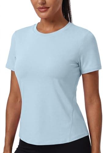 Alaroo Workout Tops for Women Short Sleeve UV Protection Athletic Shirts Running Gym Yoga Hiking Quick Dry Tshirts Light Blue XL - Image 1