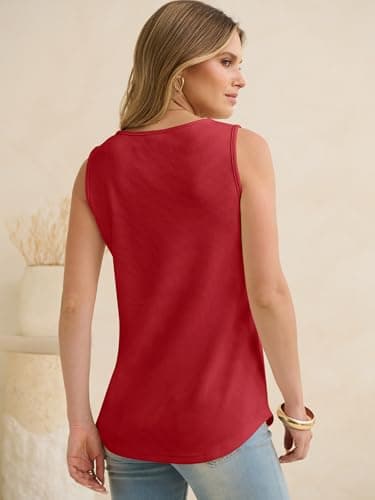 ANRABESS Tank Tops for Women Waffle Knit Scoop Neck Flowy Casual Sleeveless Shirts 2026 Summer Clothes Bright Red X-Large - Thumbnail 6