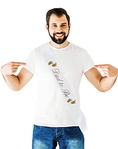 "Mom To Be" & "Dad To Be" Baby Shower Sash Bundle - With Cute Stork Image (White & Gold Lettering) Girl Boy Baby Shower Party Decorations, Gifts, Favors, Mommy Supplies Gender Reveal - Thumbnail 6