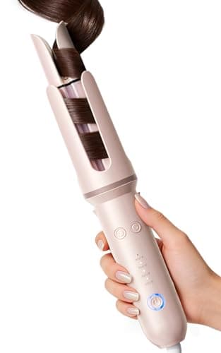 DYHOO Professional Automatic Curling Iron,4 Heat Settings, 1.25” Rotating Curling Wand for Long Loose Curls & Beach Waves, Ionic Ceramic Hair Curler, Anti-Scald & Tangle-Free, Dual Voltage, Pink - Image 1