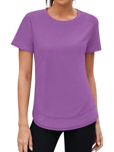 3rd hill Womens Workout Tops Short Sleeve Crewneck Sports Yoga Running Shirts Quick Dry Outfits Purple XL - Thumbnail 2