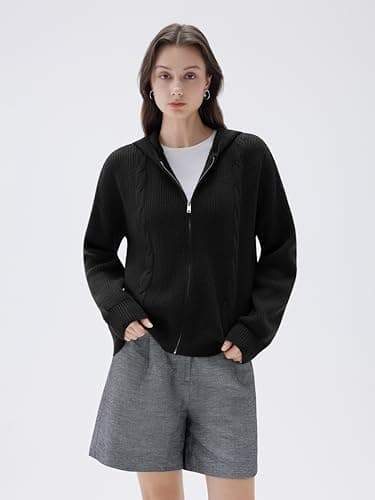 SUUKSESS Women Chunky Knit Cashmere Blend Sweaters Zip up Oversized Hoodies Cardigan with Pockets Long Sleeve Fall Jackets Outerwear (Black, S) - Thumbnail 5