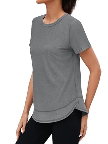 3rd hill Womens Workout Tops Short Sleeve Crewneck Sports Yoga Running Shirts Quick Dry Outfits Gray XL - Thumbnail 4