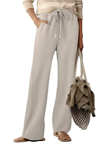 Dokotoo Khaki Pants for Women Ladies Trendy Baggy Dress Pants Straight Leg Elastic Waisted Stretch Palazzo - Image 1