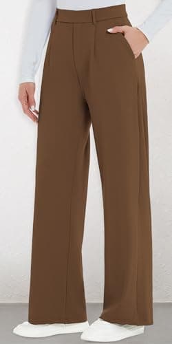 AVAMO Womens Dress Pants Wide Leg Stretchy Work Pants Pull On Business Casual Trousers Slacks for Women with Pockets Brown - Thumbnail 2