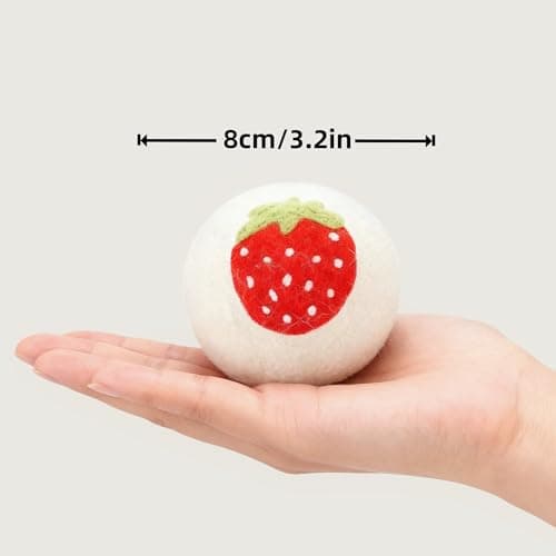 Tging Wool Dryer Balls，New Zealand Wool Laundry Balls for Dryer (Pack of 6, Strawberry Handmade Pattern)，Softens Clothes,Naturally Reduces Drying Time and Static Electricity - Thumbnail 2