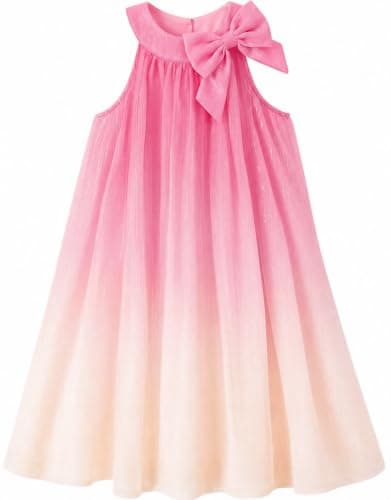 NIUSC Girls Summer Dress Chiffon Boho Ombre Sundress for Kids Beach Halter Dress Tween Dance Flowy Sparkly Outfit Graduation Photoshoot Present, Orange, 11-12 Year - Image 1