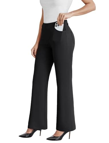 DLOODA Dress Work Pants Women Business Casual Slack Trousers Stretchy Pull On Office Flare Pants with Pockets Black L - Image 1