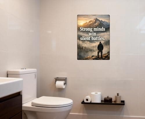 Strong Minds Win Silent Battles Tin Sign Inspirational Quote Metal Wall Decor Vintage Mountain Fog Artwork Motivational Rustic Plaque for Home Office Gym Man Cave Cabin Wall Art 8x12 Inch - Thumbnail 2