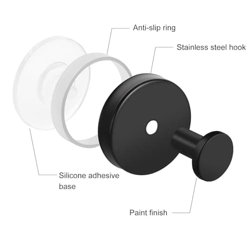 Suction Cup Hooks for Bathroom Kitchen, 2 Pack Stainless Steel Suction Hooks for Shower No Drilling Damage Free Towel Hook Holders Reusable Removable for Hanging Towels, Loofah, Robe, Coat(Black) - Thumbnail 2