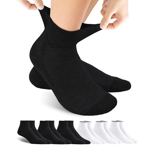 Forcool 6 Pairs Diabetic Ankle Socks Loose Top Extra Wide Non-Binding Cushioned for Men Women, Black White, X-Large - Image 1