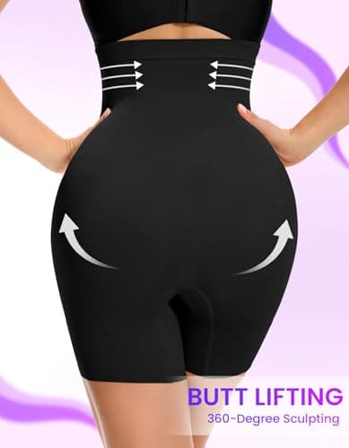 SIMIYA Shapewear Tummy Control Shorts for Women, 5-IN-1 Body Shaper High Waisted Girdle Boyshort Slip Short for Under Dresses Black - Thumbnail 2