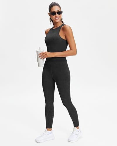 Stelle Workout Ribbed Seamless Leggings for Women High Waist Tummy Control Gym Leggings Athletic Yoga Pants(Black, XS) - Thumbnail 5