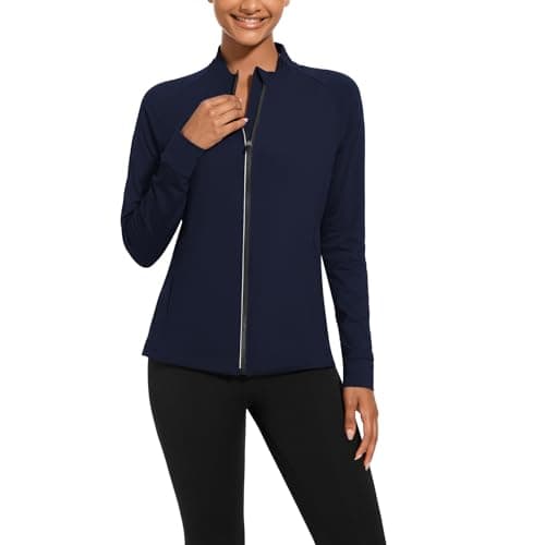 bpbtti Women's Polar Fleece Zip Up Workout Jackets with Pockets Slim Fit Cottony Soft Jacket for Running Athletic Yoga (Navy Blue,Medium) - Image 1