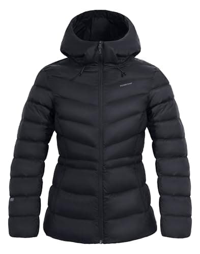 Pioneer Camp Quilted Puffer Jacket for Women Lightweight Water Resistant Hoodies Warm Winter Jacket Filled with Down, Black, M - Image 1