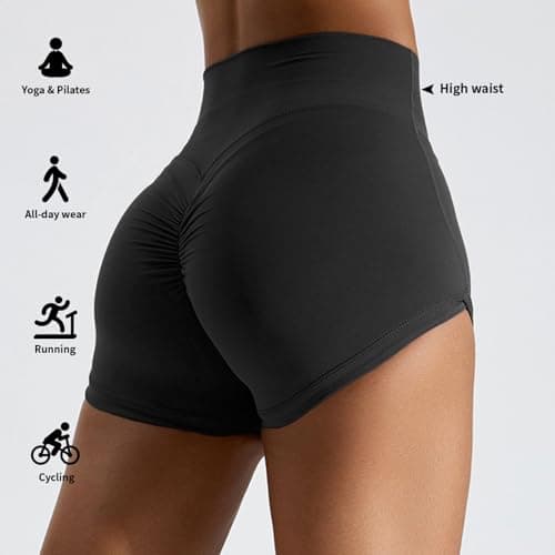 Bbao Dream Women's High Waisted Booty Shorts 3" - No Front Seam, Scrunch Butt Lifting, Tummy Control for Gym, Running, Yoga Black - Thumbnail 3