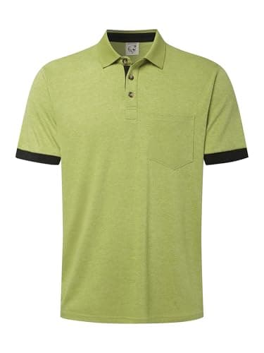 Hardaddy Men's Business Casual Golf Polo Shirt with Pocket Work Tops with Collar Short Sleeve Stylish Summer Contrast Color Basic Pullover Tee Slim Fit Light Green XXL - Image 1