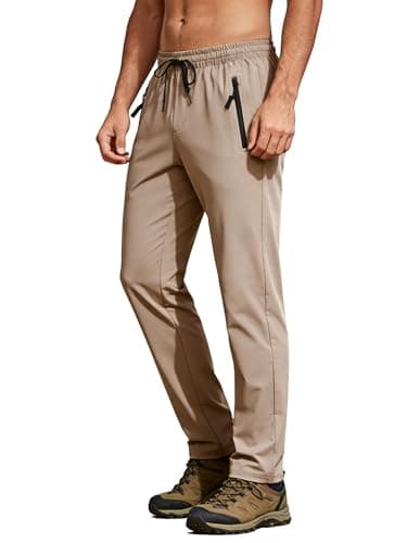 Hiking Pants Men Sweatpants with 2 Zipper Pockets Waterproof Quick Dry Lightweight UPF 50+ Cargo Elastic Waist Drawstring Casual Work Athletic Workout Khaki XXL - Thumbnail 2