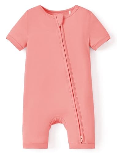 PATPAT Baby Pajama with Bamboo Viscose, Footie Jumpsuit Romper with 2-Way Zipper for Baby Boy Girl Toddler Sleeper Sleepwear, Rose Pink, 0-3 Month - Image 1