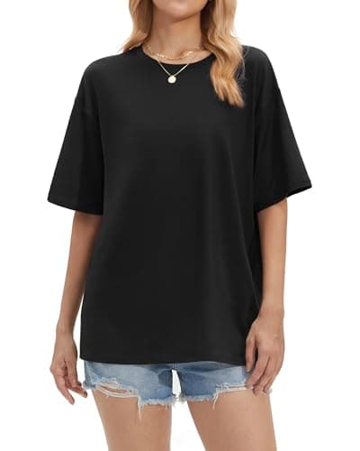 Stelle Black T Shirts for Women Oversized Crew Neck Short Sleeve Summer Tops Loose Fit Soft Basic Tee Shirt XX-Large - Thumbnail 2