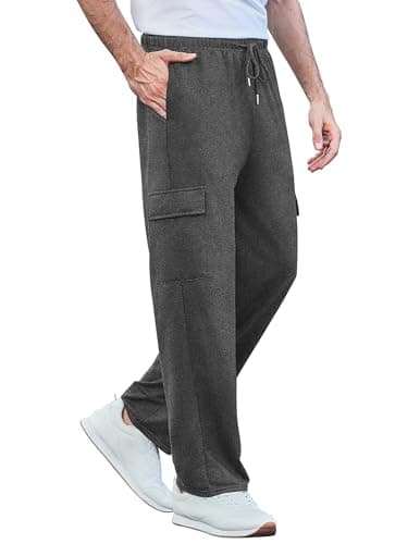 Deyeek Mens Sweat Pants Cargo Sweats for Men Baggy Cargo Sweatpants Open Bottom Gym Joggers Men's Athletic Pants with Pockets Charcoal - Thumbnail 5