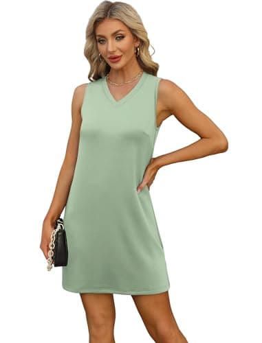 BKRIVE V-Neck Summer Casual Beach Dress for Women 2025 Vacation Women's Sleeveless Sundress with Split Sage - Thumbnail 4