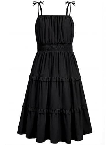 Formal Dress for Girls Spring Summer Beach Cami Midi Dresses Easter Vestidos Para Niñas School Casual Little Kids Ruched Layered Ruffled Tiered Sleeveless Party Formal Junior Sundress Size 5-6 - Image 1