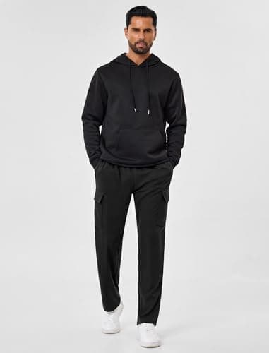 SILKWORLD Mens Sweatpants Cargo Pants Open Bottom Casual Athletic Lounge Joggers with Zipper Pockets, Black, Small - Thumbnail 3