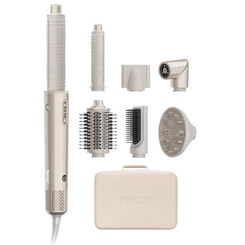 7MAGIC 7-in-1 Hot Air Styler, Hair Styler Dryer Brush with Auto-Wrap Curlers, High-Speed Hair Dryer for Fast Drying, Volumizing & Straightening, Travel Case Included, Champagne Gold - Image 1