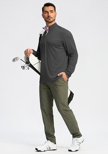 Obla Golf Quarter Zip Pullover for Men Mock Neck Sweatshirt Lightweight Sun Protection Men's Long Sleeve Golf Shirt (Charcoal Black Melange_XXXL) - Thumbnail 6