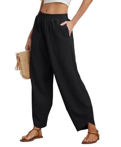 FREEOAK Palazzo Pants for Women High Waisted Work Sweatpants Flowy Trousers Wide Leg Relaxed Fit Homewear Sweatpants Travel Harem Plus Size Black - Image 1