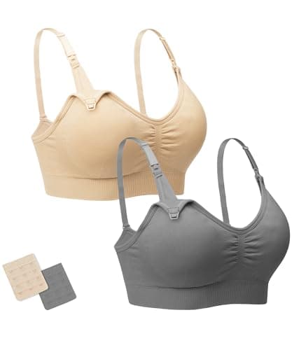 Stelle Nursing Bras Maternity Bra for Breastfeeding Pregnancy Wireless Bralette with Pads, Extenders (Gray+Beige,XXL) - Image 1