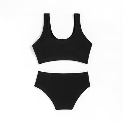 J·E Sterguard Girls Two Piece Swimsuits Teen Bikini with Removable Bra Padded Girls' Swimwear Ribbed Bikini Criss Cross Girl Swimsuits Size 13 1287H Black - Thumbnail 2
