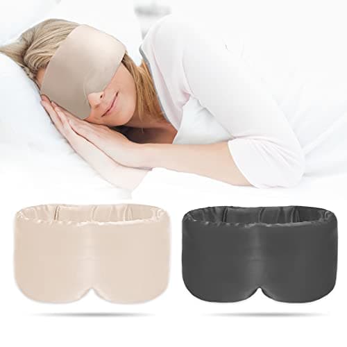 iCooBreeze 2pcs 100% Handmade Bamboo Sleeping Eye Mask for Women for Men,Night Masks,Organic Sleep Mask,Blockout Eye Mask for Sleeping,Large Size Adjustable (Apricot & Dark Grey) - Image 1