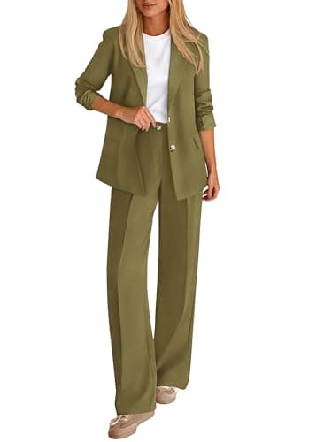 KIRUNDO Womens Suits 2 Piece Set Business Casual Blazer Jacket Wide Leg Dress Pants Suits Professional Work Office Outfits(Army Green, XX-Large) - Image 1