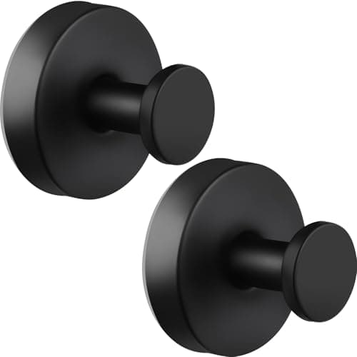 Suction Cup Hooks for Bathroom Kitchen, 2 Pack Stainless Steel Suction Hooks for Shower No Drilling Damage Free Towel Hook Holders Reusable Removable for Hanging Towels, Loofah, Robe, Coat(Black) - Image 1