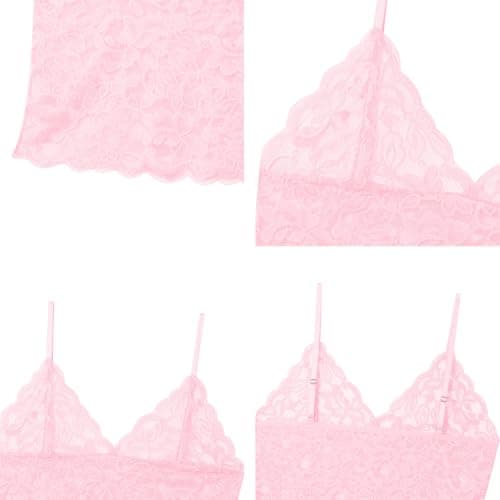 ABAFIP Men’s Sissy Lace Cami Top Floral Sheer Camisole Ruffle V-Neck Sleeveless Shirt See Through Undershirt Pink Medium - Thumbnail 6